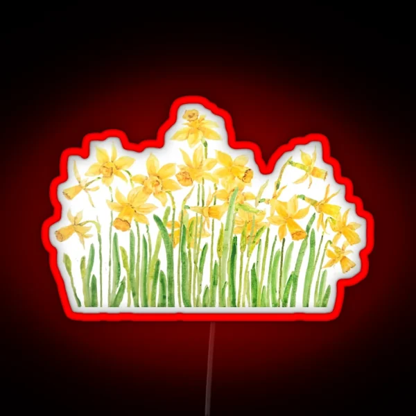 Hand Painted Yellow Daffodils Field Watercolor RGB Neon Sign