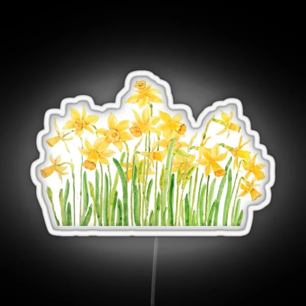 Hand Painted Yellow Daffodils Field Watercolor RGB Neon Sign