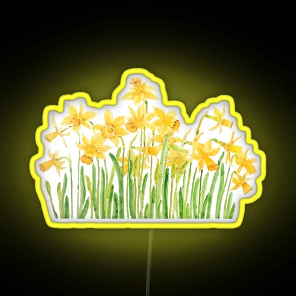 Hand Painted Yellow Daffodils Field Watercolor RGB Neon Sign