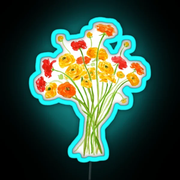 Hand Painted Yellow Red And Orange Ranunculus RGB Neon Sign