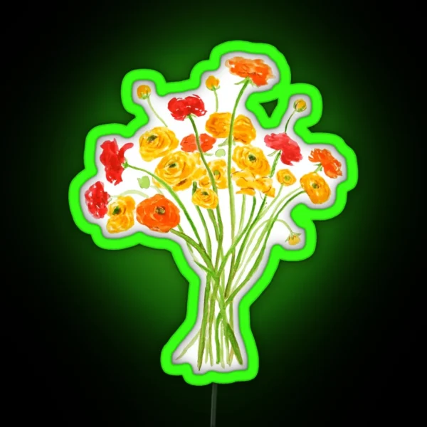 Hand Painted Yellow Red And Orange Ranunculus RGB Neon Sign