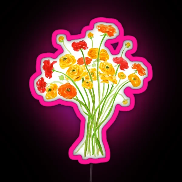 Hand Painted Yellow Red And Orange Ranunculus RGB Neon Sign