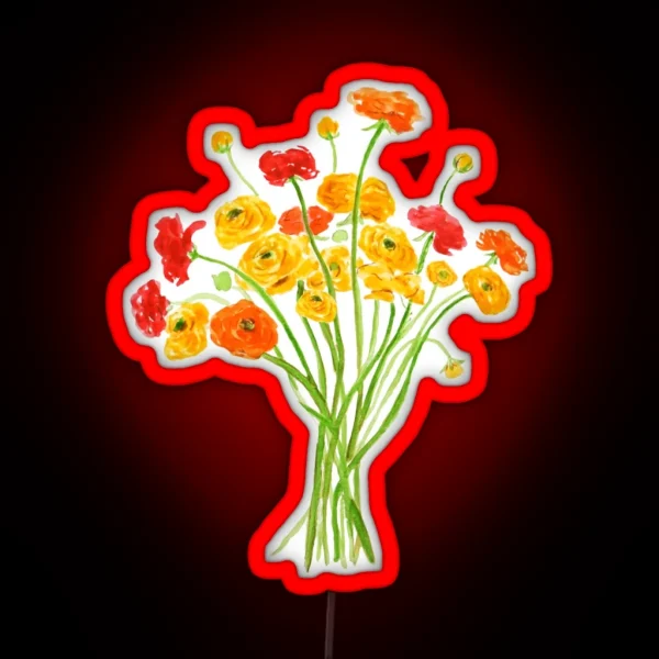Hand Painted Yellow Red And Orange Ranunculus RGB Neon Sign