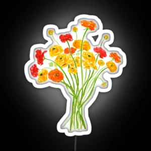 Hand Painted Yellow Red And Orange Ranunculus Flower RGB Neon Sign