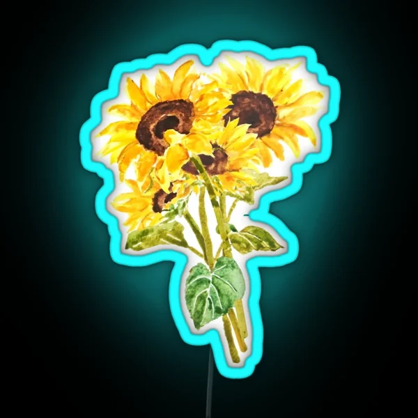 Hand Painted Yellow Sunflower Bouquet Flowers Bouquet RGB Neon Sign