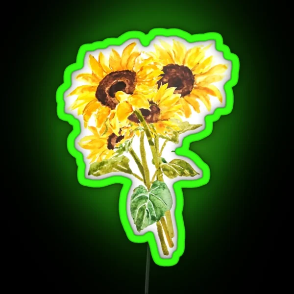 Hand Painted Yellow Sunflower Bouquet Flowers Bouquet RGB Neon Sign