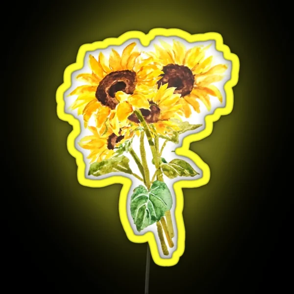 Hand Painted Yellow Sunflower Bouquet Flowers Bouquet RGB Neon Sign
