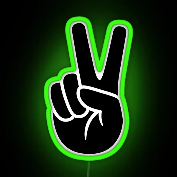 Hand Peace Sign Or Victory Sign Simple Icon Symbol RGB Neon Sign