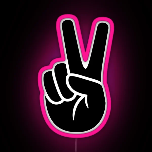 Hand Peace Sign Or Victory Sign Simple Icon Symbol RGB Neon Sign