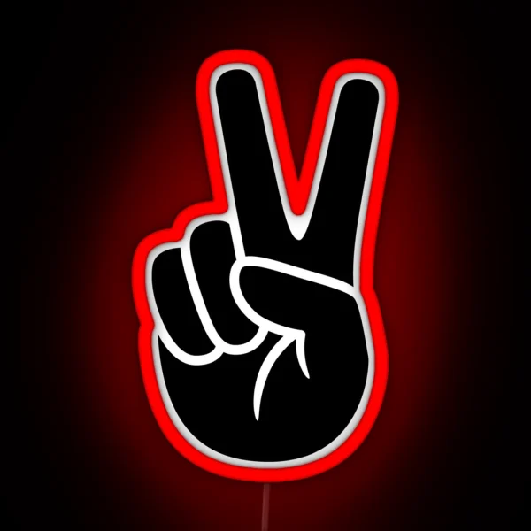 Hand Peace Sign Or Victory Sign Simple Icon Symbol RGB Neon Sign