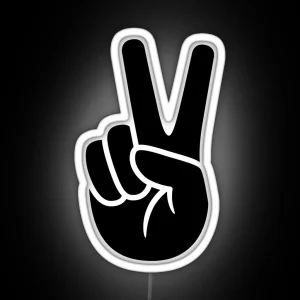 Hand Peace Sign Or Victory Sign Simple Icon Symbol RGB Neon Sign