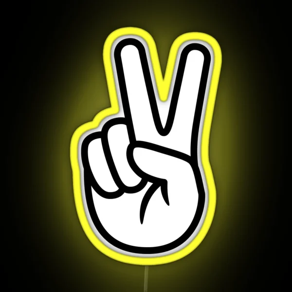 Hand Peace Sign Or Victory Sign Simple Line Icon Symbol RGB Neon Sign