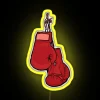 Vibrant Neon Sign Display Featuring Hanging Boxing Glove Design Element