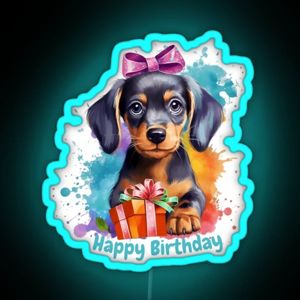 Happy Birthday Dachshund Party RGB Neon Sign