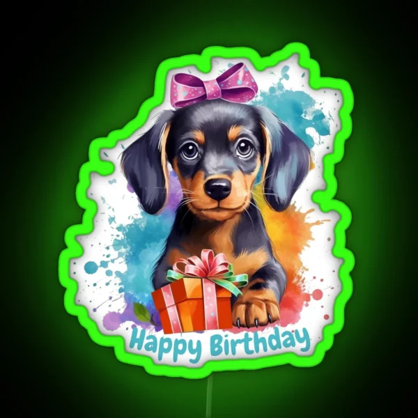 Happy Birthday Dachshund Party RGB Neon Sign