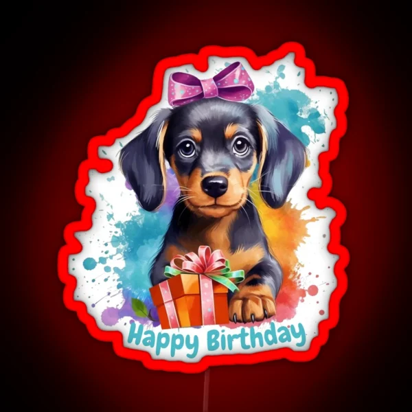 Happy Birthday Dachshund Party RGB Neon Sign
