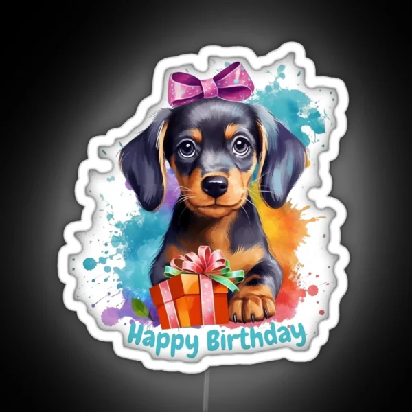 Happy Birthday Dachshund Party RGB Neon Sign