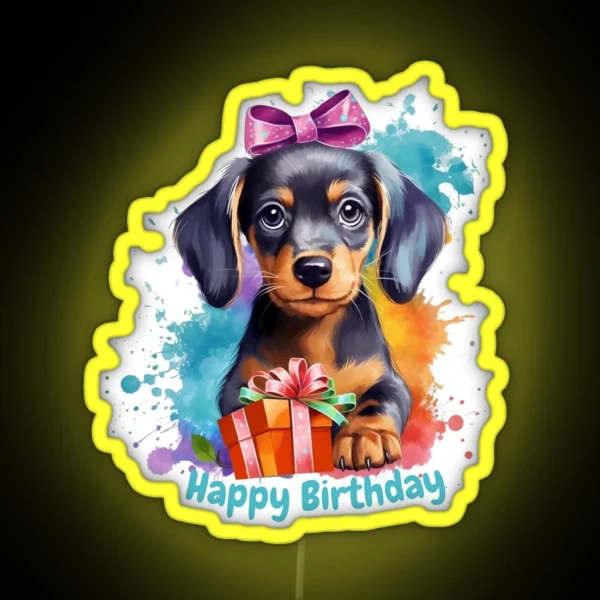 Happy Birthday Dachshund Party RGB Neon Sign