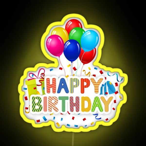 Happy Birthday With Balloons And Gift Box RGB Neon Sign