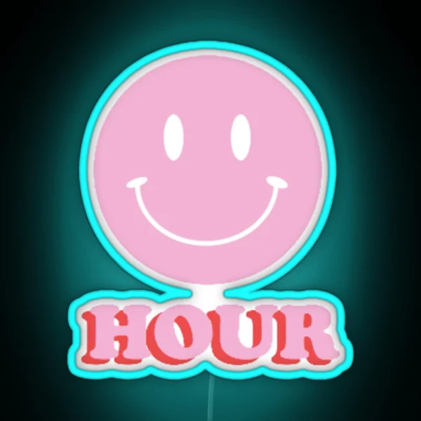 Happy Hour Led With Smiley Face Pink RGB Neon Sign