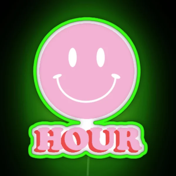 Happy Hour Led With Smiley Face Pink RGB Neon Sign