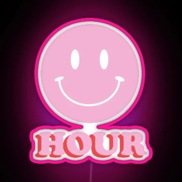 Happy Hour Led With Smiley Face Pink RGB Neon Sign