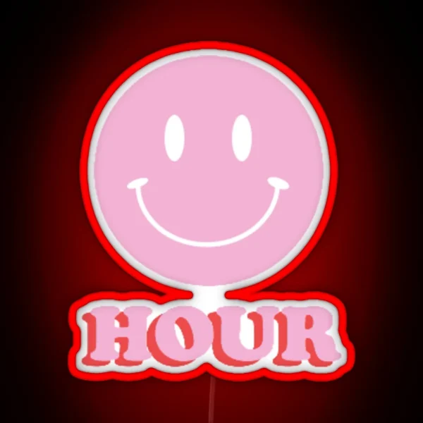 Happy Hour Led With Smiley Face Pink RGB Neon Sign
