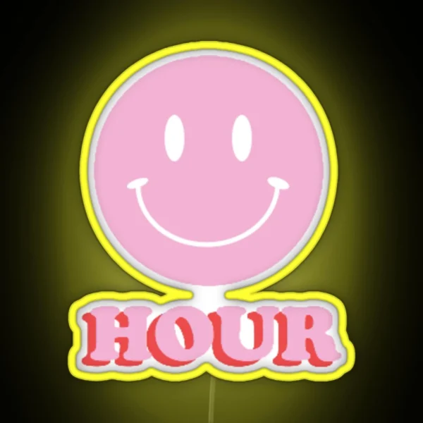 Happy Hour Led With Smiley Face Pink RGB Neon Sign