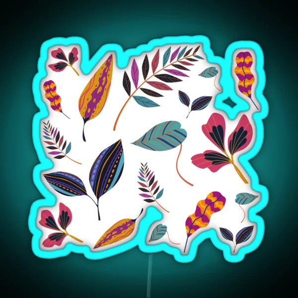 Happy Leaves Pattern Botanical Pattern Colorful Leaves Playful Leaves RGB Neon Sign