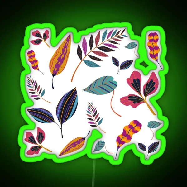 Happy Leaves Pattern Botanical Pattern Colorful Leaves Playful Leaves RGB Neon Sign