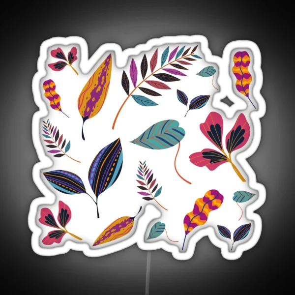 Happy Leaves Pattern Botanical Pattern Colorful Leaves Playful Leaves RGB Neon Sign