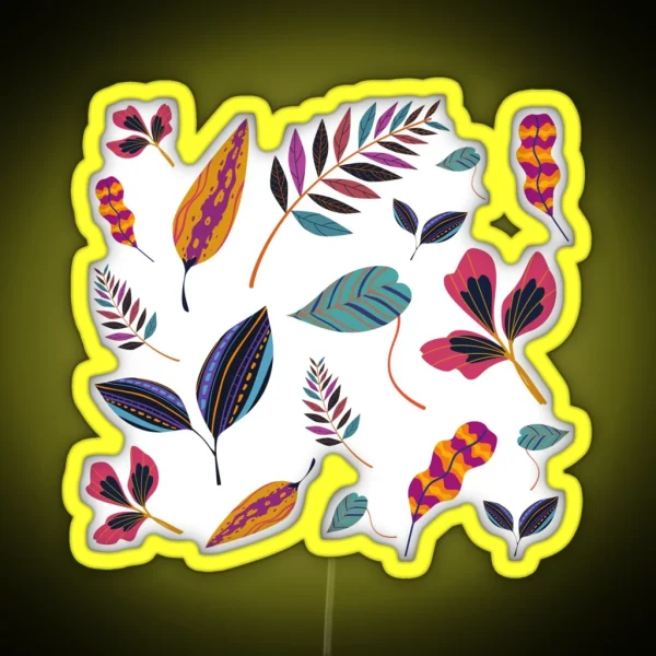 Happy Leaves Pattern Botanical Pattern Colorful Leaves Playful Leaves RGB Neon Sign