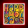 Vibrant neon wall decoration featuring iconic Happy Mondays band logo.