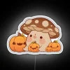 Colorful RGB Neon Sign Featuring A Happy Mushroom and Pumpkins
