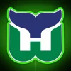 Vibrant Hartford Whalers NHL team logo illuminated neon sports decoration.