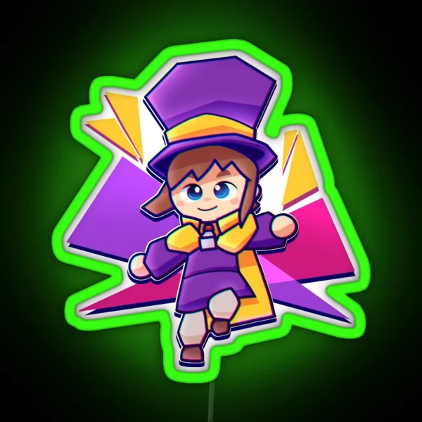 Hat Kid Polygonal Costume RGB Neon Sign