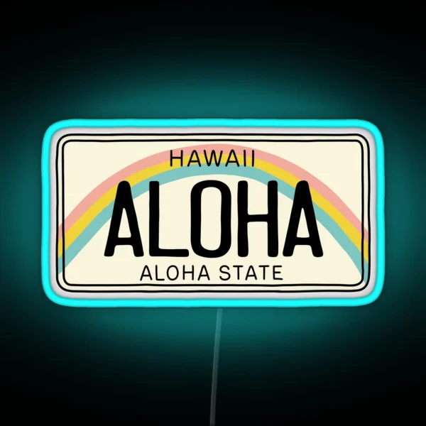 Hawaii Aloha License Plate RGB Neon Sign