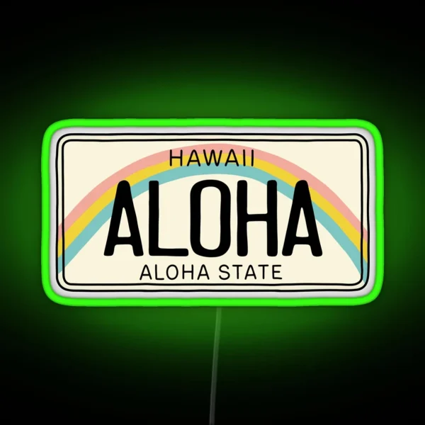 Hawaii Aloha License Plate RGB Neon Sign
