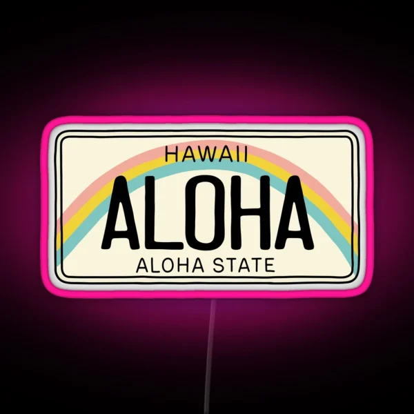 Hawaii Aloha License Plate RGB Neon Sign