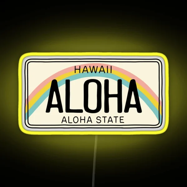Hawaii Aloha License Plate RGB Neon Sign