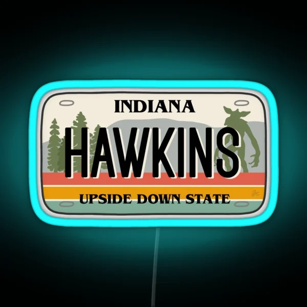 Hawkins Indiana License Plate RGB Neon Sign