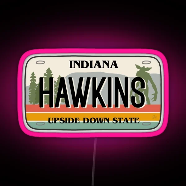 Hawkins Indiana License Plate RGB Neon Sign