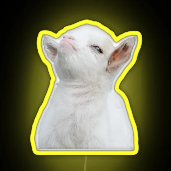 Head Of Cute White Baby Goat RGB Neon Sign