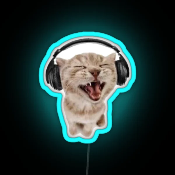Headphones Cat RGB Neon Sign