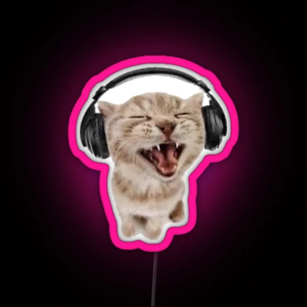 Headphones Cat RGB Neon Sign