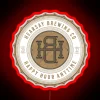 Neon welcome sign for Hearsay Brewing's Happy Hour enthusiasts anytime