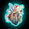Vibrant Floral Heart Anatomy Neon Sign with Watercolor Illustration Design