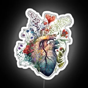 Heart Overgrown With Florals 3 Cutout Anatomy Floral Botanical Watercolor Illustration RGB Neon Sign