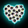 Whimsical heart-inspired soot-themed spirits decor in vibrant multicolor neon lighting