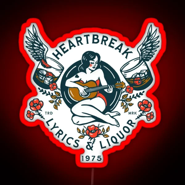 Heartbreak Lyrics And Liquor 1975 Cool Retro Whiskey RGB Neon Sign